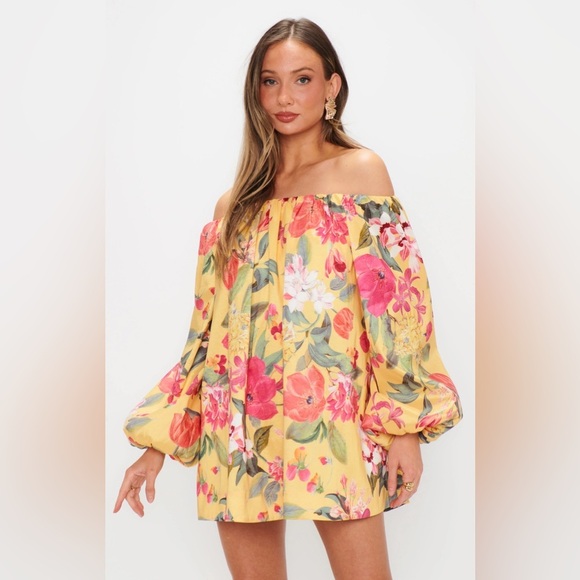 NWT Show Me Your MuMu Brenna Off Shoulder Mini Dress Mimosa Floral Taffeta XXL - Picture 15 of 16